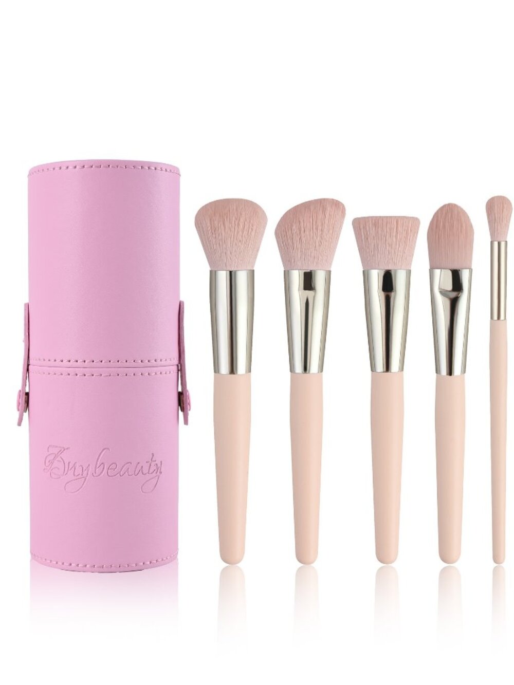 10‑Piece Pink Wood‑Handle Makeup Brush Set + 3D Gold-Plated Finger Nail #603